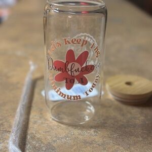 Clear Glass Tumbler with Red Flower Design